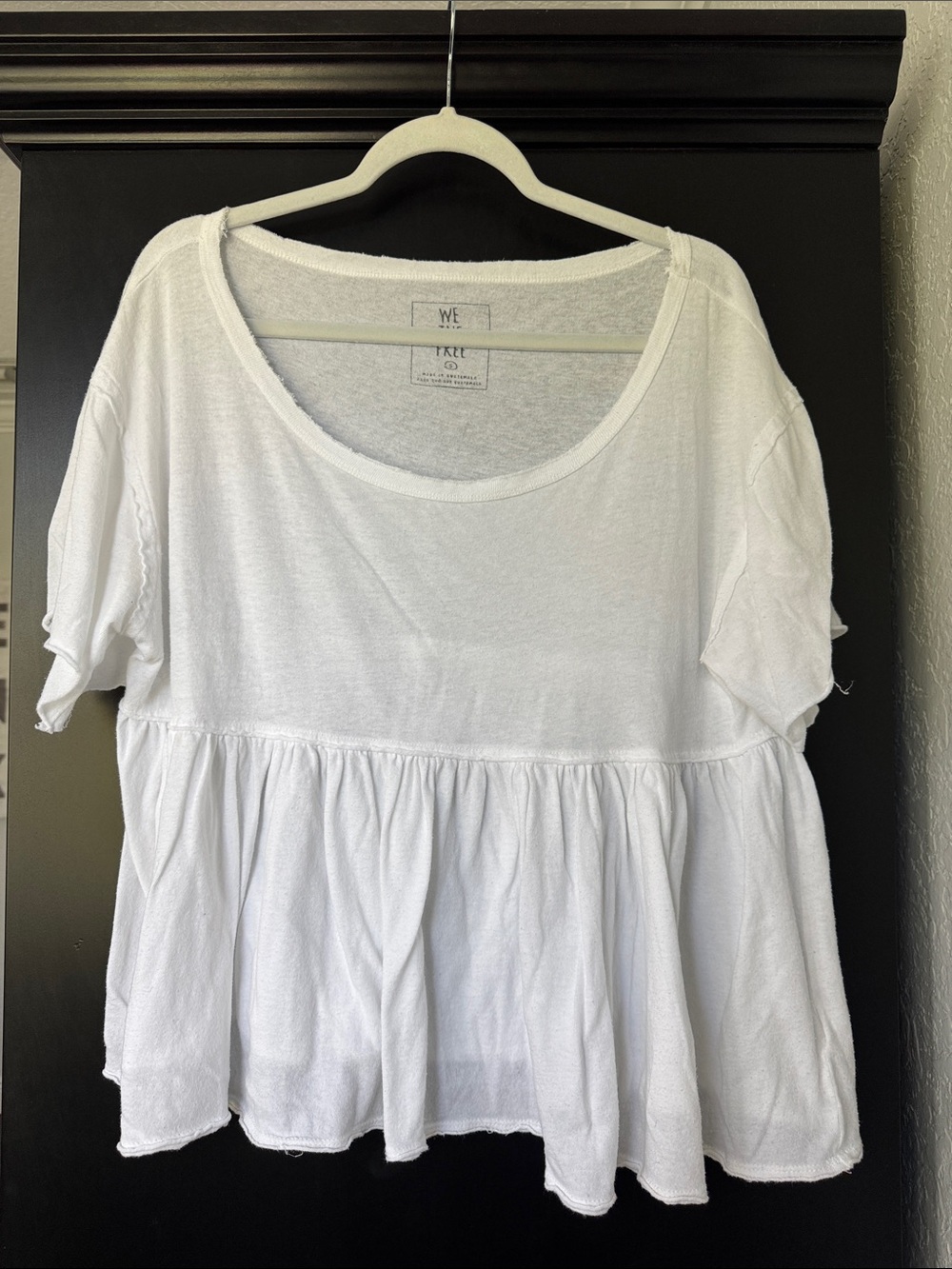 We The Free White Peplum Scoop Neck Short Sleeve Top